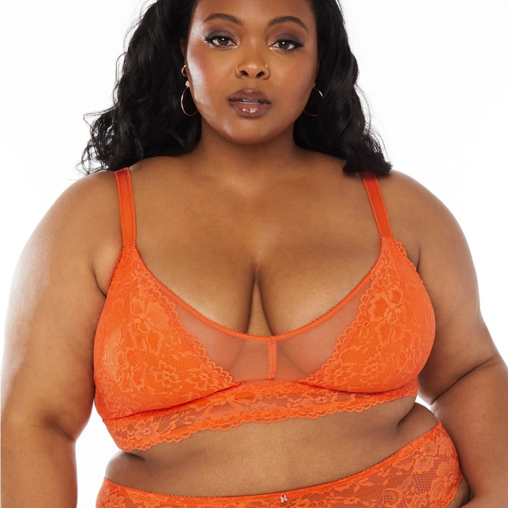 NWT Savage X Fenty Floral Lace and Mesh Bralette in Orange Bellini Size 3X
